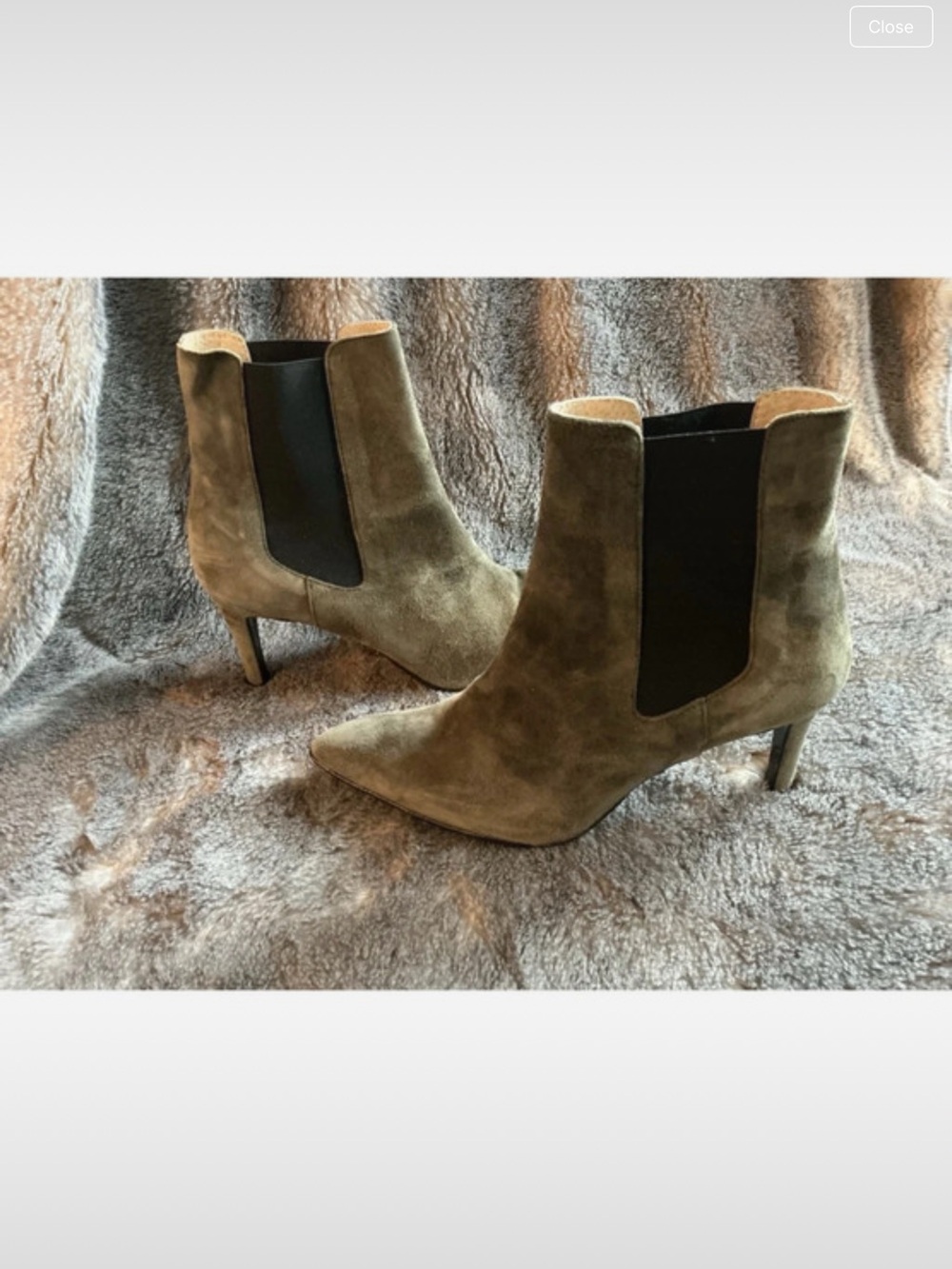 Antonio De Faria Olive Suede Pointed Chelsea Ankle Boots with Black Elastic, 8